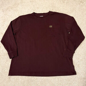 Wrangler Riggs Workwear Long Sleeve T-Shirt 100% Cotton Tee Maroon Red, Sz L